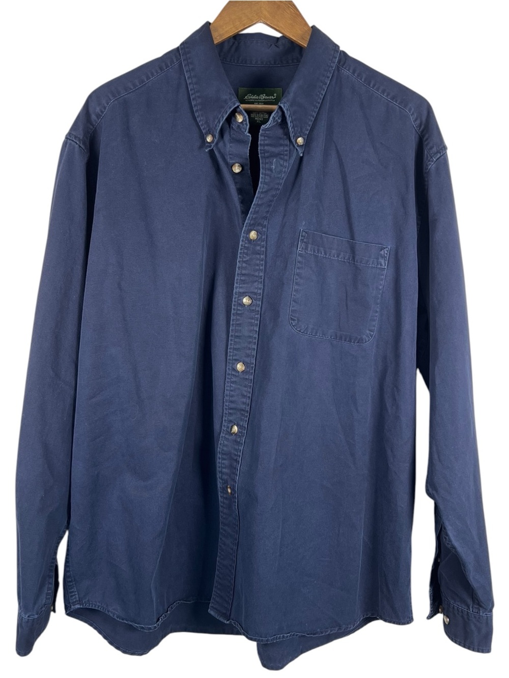 VTG Eddie Bauer Faded Navy Blue Cotton Button Down Men XL Workwear Heritage 90s